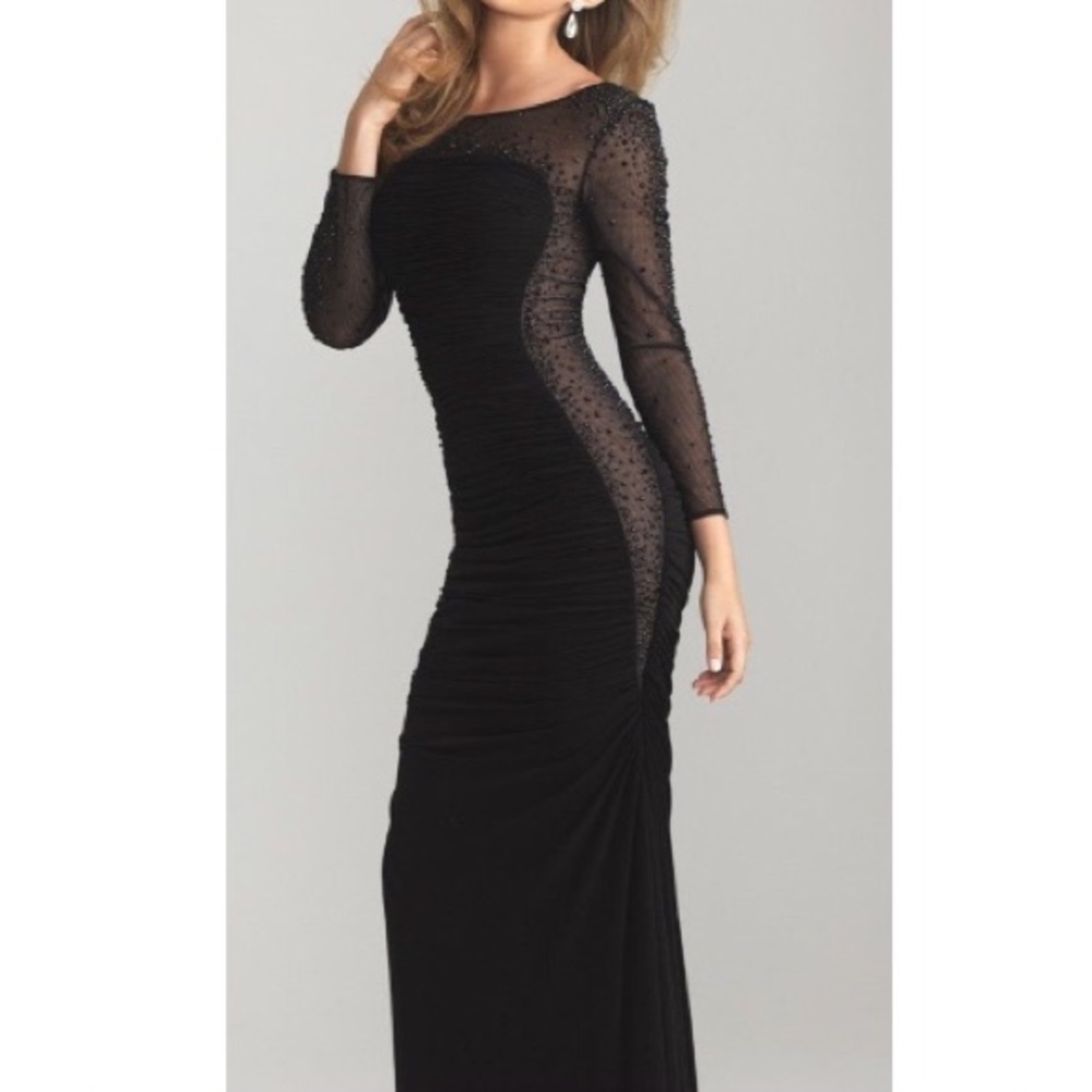 Black illusion rhinestone dress